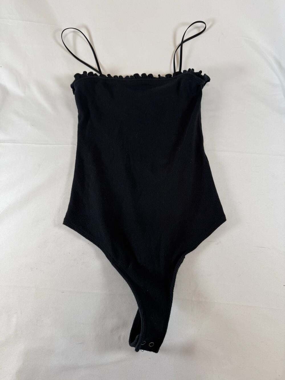 Abercrombie & Fitch Womens Ruffled Bodysuit Size S Black Indie Vanguard Going Ou